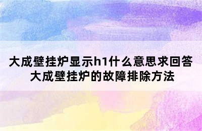 大成壁挂炉显示h1什么意思求回答 大成壁挂炉的故障排除方法